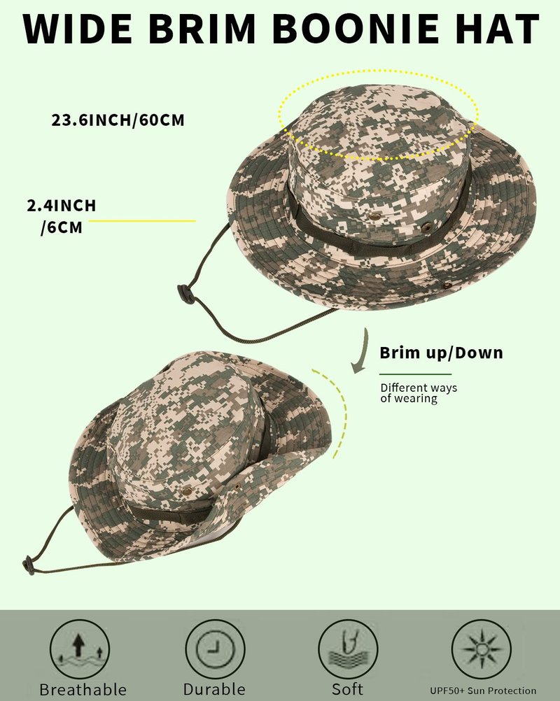 Sun Hats for Men Women Bucket Hat UPF 50+ Boonie Hat Foldable UV Protection Hiking Beach Fishing Summer Safari(2pack-Army Green+Green-1)