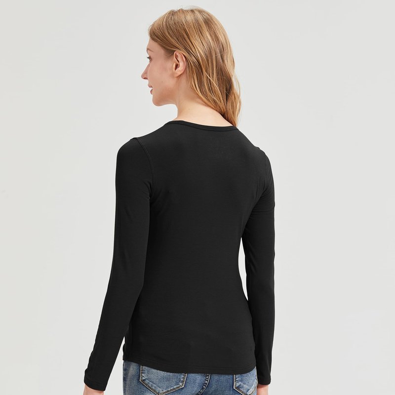 netdraw Women's Buttery Soft Ribbed Bamboo Viscose Long Sleeve T-Shirt Crew Neck Casual Tops Slim Fitted Thermal Undershirt, Black, Medium