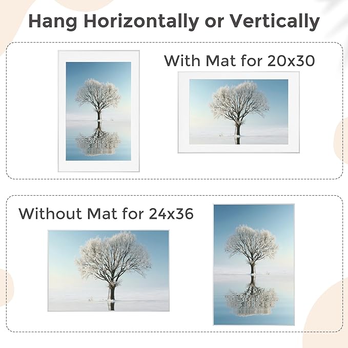 24x36 Metal Picture Frame For Wall With Mat For 20x30, 24''x36'' Aluminum Photo Frames With Tempered Glass For Home Decor, Minimalist Modern Poster Frame Horizontal And Vertical Formats, Silver