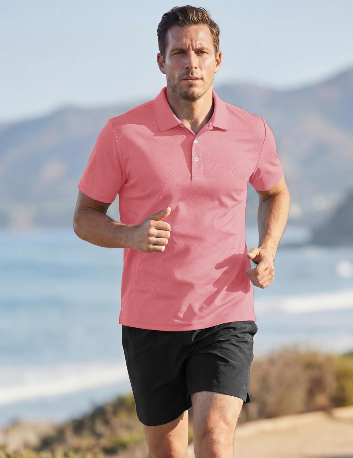 TACVASEN Mens Golf Shirt Dry Fit Mens Polo Shirts Short Sleeve Performance Golf Polos for Men with Collar Work Shirts Dark Pink, S