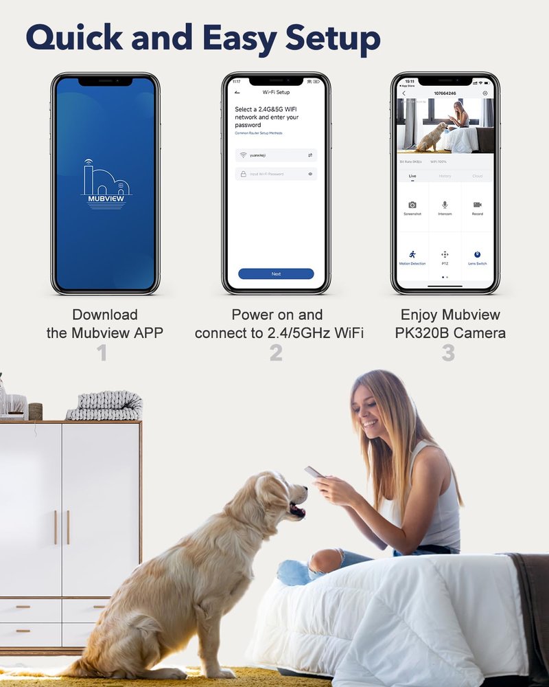 Indoor Security Camera 2K, Pet Camera with Phone App, WiFi Cameras for Home Security Camera for Dog/ Baby Monitor/Elder Pan Tilt, 5/2.4GHz, 24/7, 2-Way Talk, Human Detection, Motion Tracking, Cloud