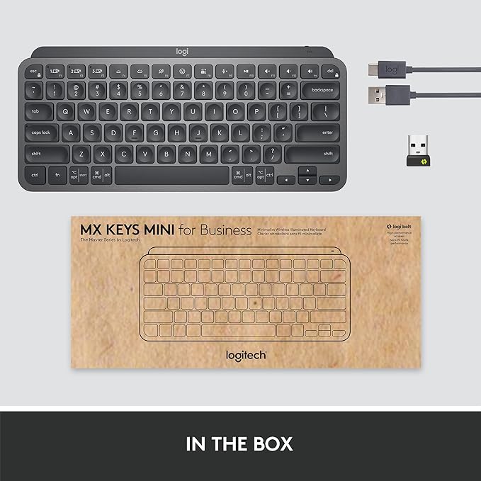 Logitech MX Keys Mini Wireless Illuminated Keyboard for Business, Compact, Logi Bolt Technology, Backlit, Rechargeable, Globally Certified, Windows/Mac/Chrome/Linux - Graphite