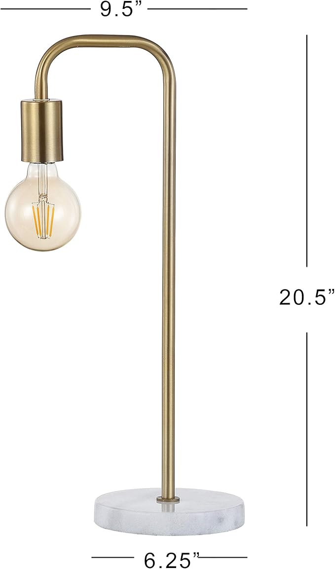 JONATHAN Y 20.5" Brass Gold Minimalist Glam Metal and Marble LED Table Lamp, Modern Industrial Pipe Desk Lamp for Bedroom Office Nightstand, White Marble Base, LED Bulb Included JYL1094A