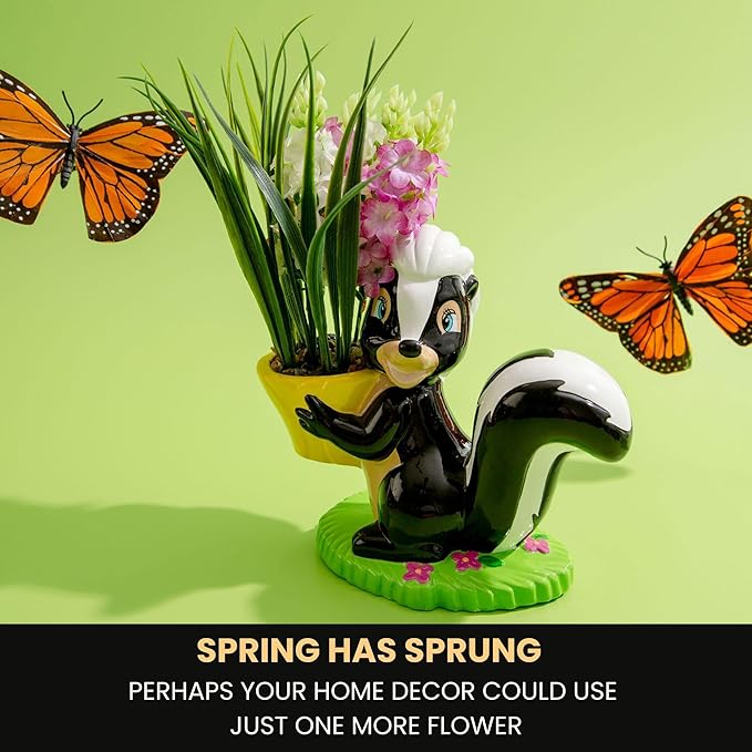 Silver Buffalo Disney Bambi Flower Skunk 6-Inch Ceramic Planter with Artificial Succulent | Faux Indoor Plants for Desk Shelf