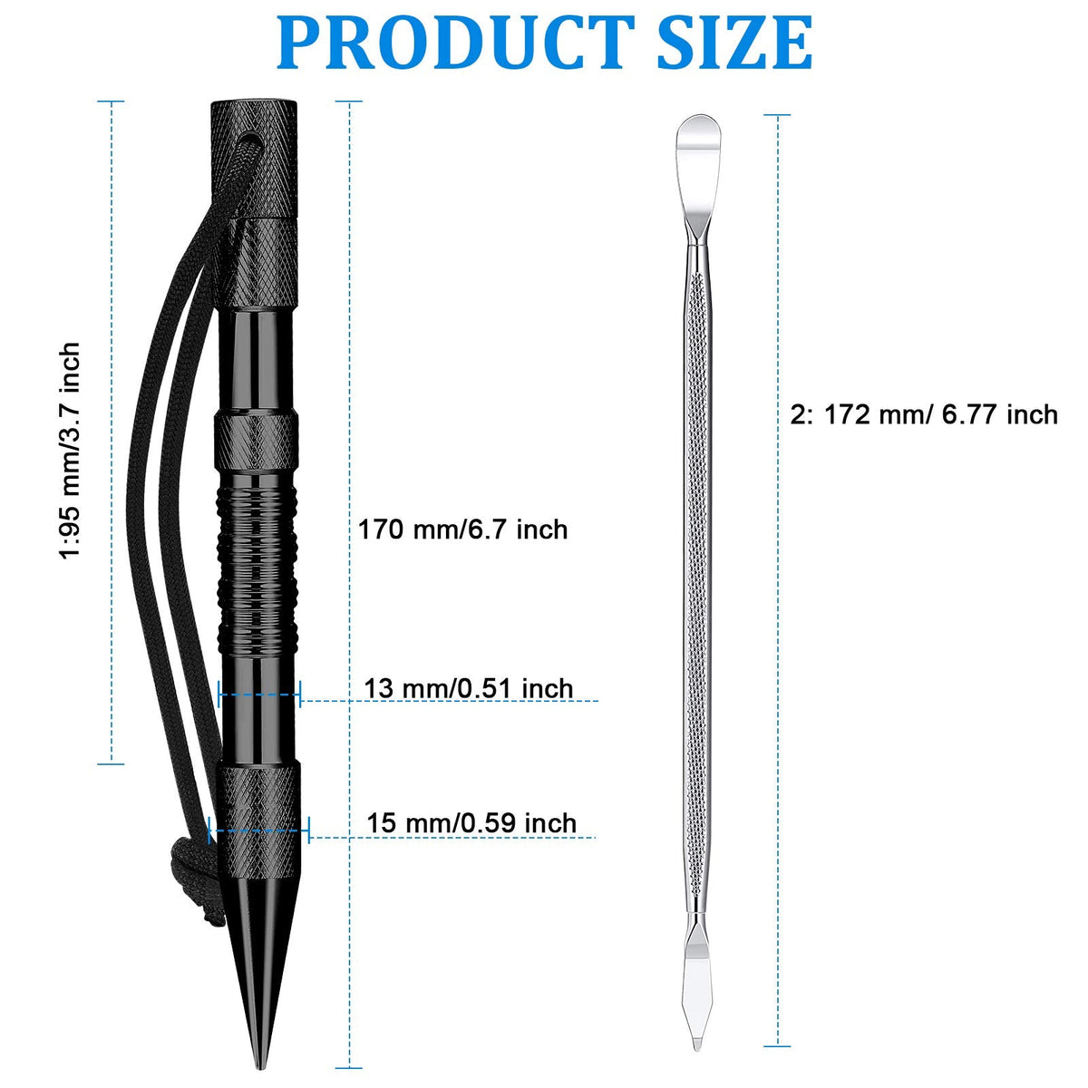 Ferraycle 12 Pcs Paracord FID Set Stainless Steel Knotter Tools Marlinspike Set Paracord Stitching Lacing Stitching Needles and Smoothing Tool Knotter Work Tools for Leather Weaving(Black)