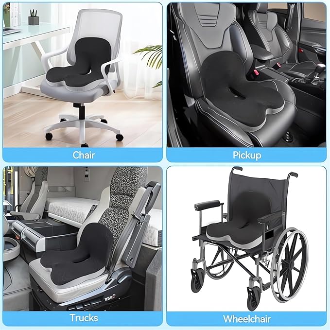 Memory Foam L-Shaped Integrated Seat Cushions for Car Truck Driver Ergonomic L Shape Lumbar Cushion Sciatica Back Pain Relief Office Chair Butt and Back Support Pillow Long Driving Booster Seat (B1)