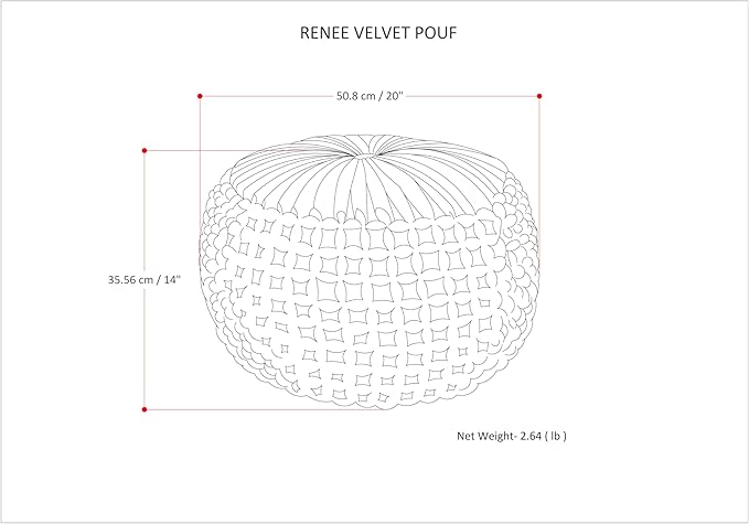 SIMPLIHOME Renee Round Pouf - 20 inch Wide Upholstered Velvet Ottoman in Navy, Boho Footstool or Extra Seating for Living Room or Bedroom with Button-Tufted Pleated Design, Assembled