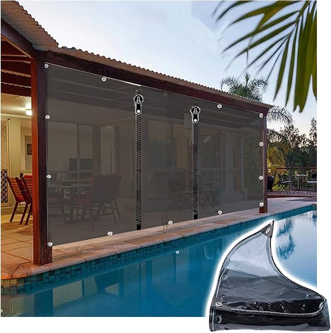 Curtain Patio Enclosure with Zippe, Heavy Duty PVC Transparent Tarpaulin Side