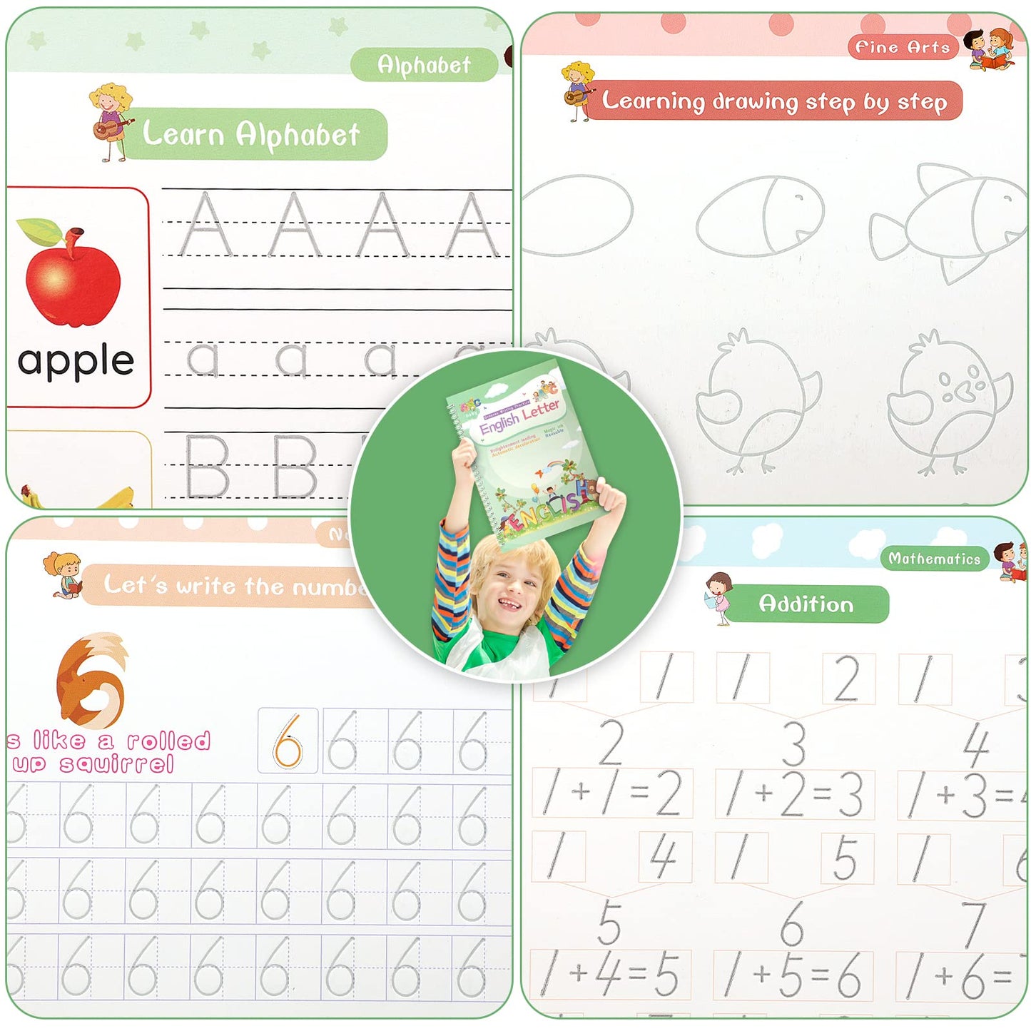 Magical Handwriting Workbooks Handwriting Practice Copybook, Handwriting Aid Magic Pen Reusable Copybook Grooves Template Design for Children Books Suitable for Children's Learning (5)