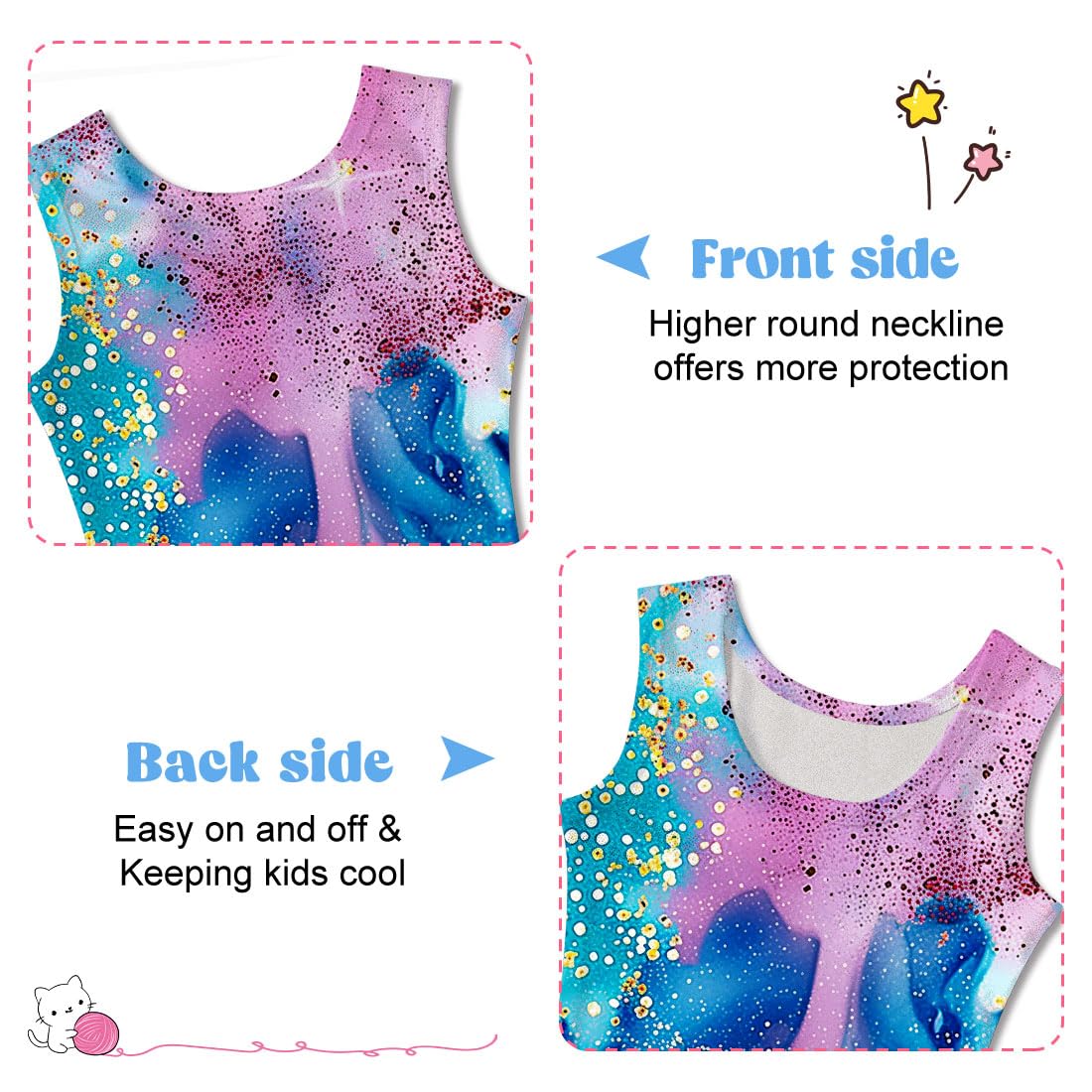 Funnycokid Gymnastics Leotards for Girls Kids Outfits Sparkly Unitards Clothes with Shorts, Diamond Blue Pink, 6-7 Years