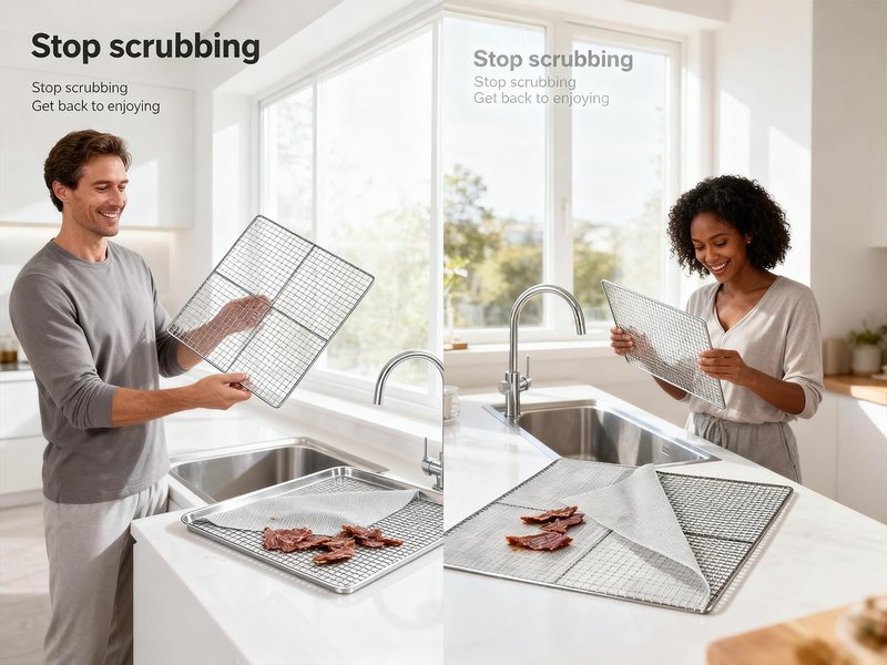 Kispog Silicone Dehydrator Sheets for Excalibur: Stop Dried Food Sticking to Tray - Save 60 Minutes Cleaning - Easy Lift-Off & Intact Food - BPA-Free Tray Liners for Fruit Jerky Herbs - 14x14 10-Pack
