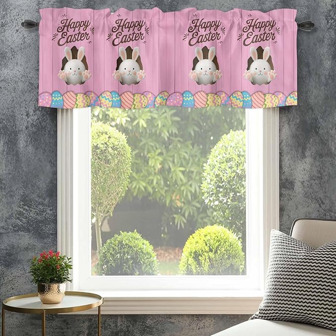 Pink Easter Curtain Valances for Windows, Kitchen Valance Window Treatment