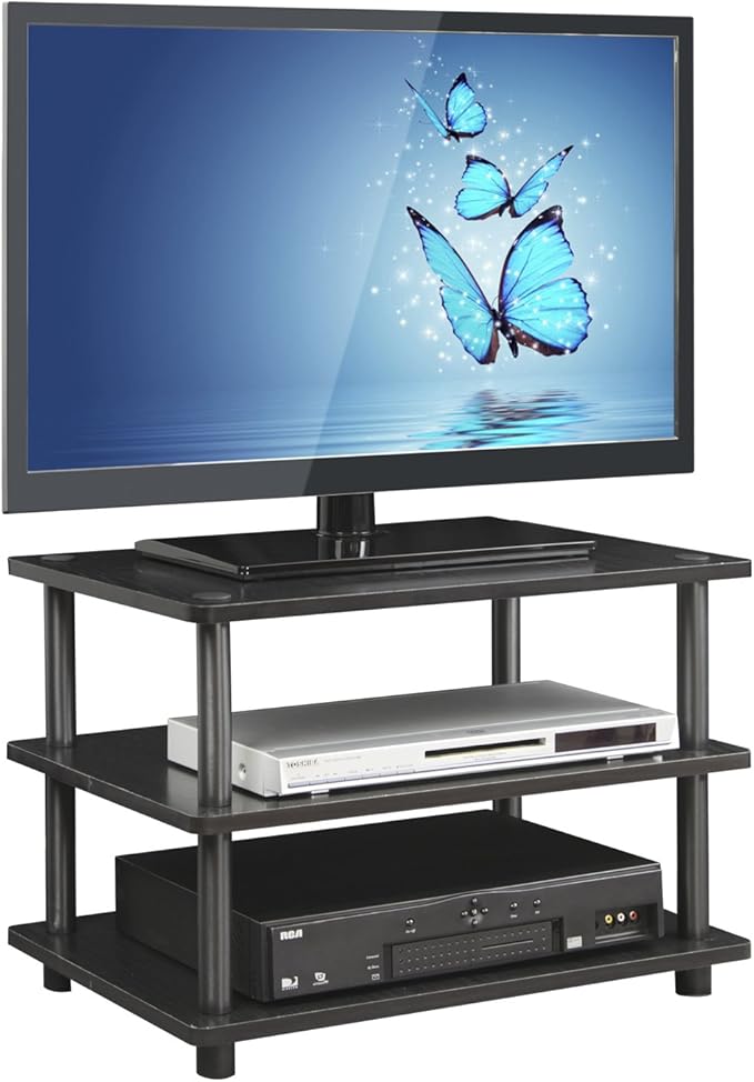 Furinno TURN-N-TUBE TV Stand, 3-Tier Corner Entertainment Center, Open Shelf Design TV Console for TV up to 25 Inch, Toolless Assembly, for Living Room, Bedroom, Blackwood
