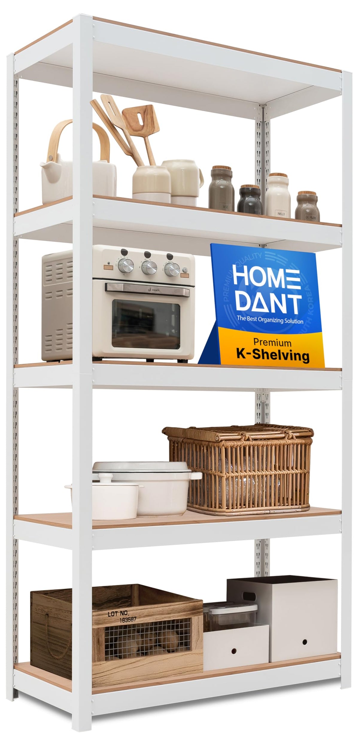 HOMEDANT House 36.2" W 5 Tier Heavy Duty Garage Shelving Adjustable Metal Rack Storage Shelves Standing Shelf Unit Organizers Pantry Closet Office White 2Pack