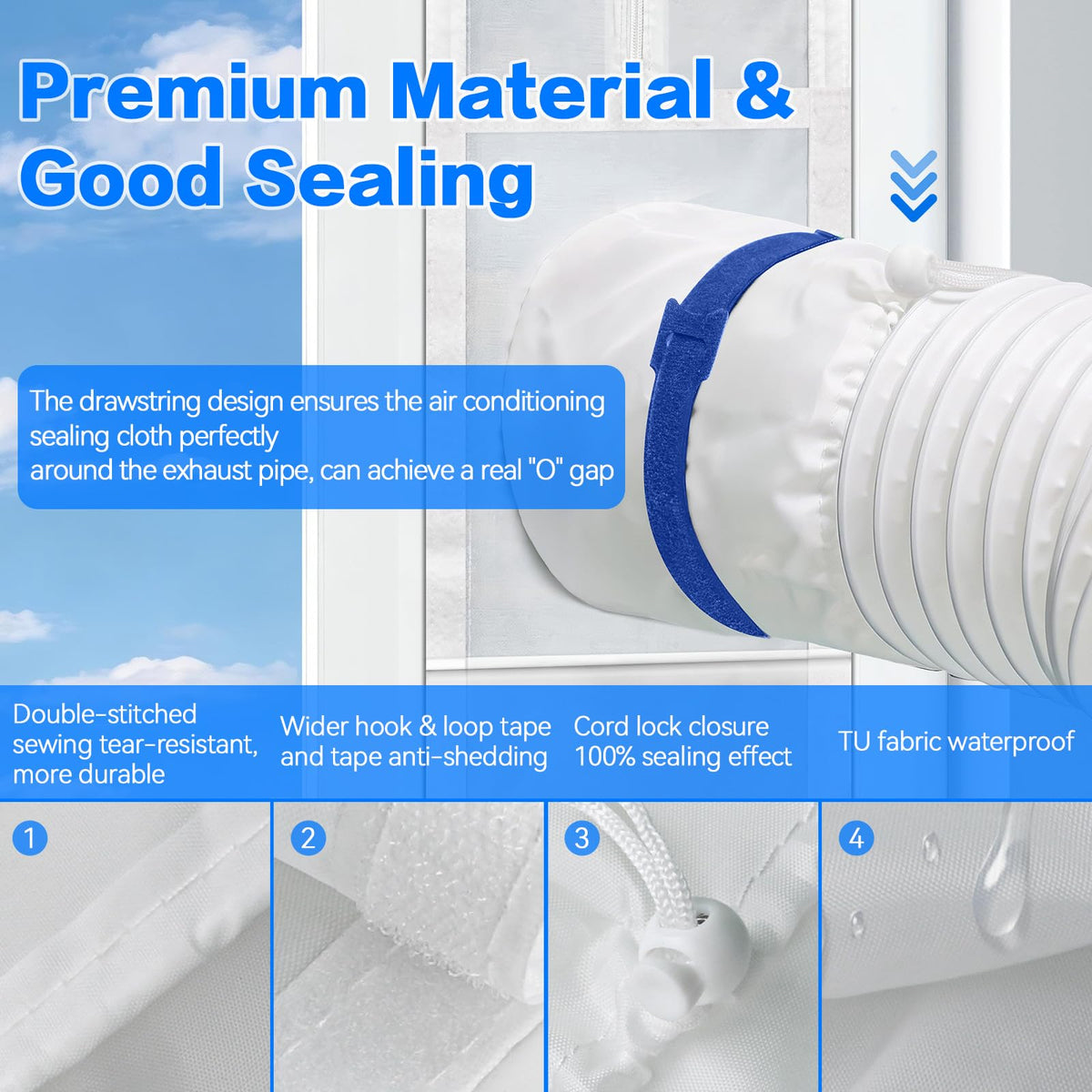 Portable Air Conditioner Door Kit,Door Vent Seal Kit for Mobile Air Conditioning & Dryer，Full Sealing Waterproof Easy to Install，Fit Both 5" and 6" Exhaust Hose，Length Adjustable 10x75~91 inches
