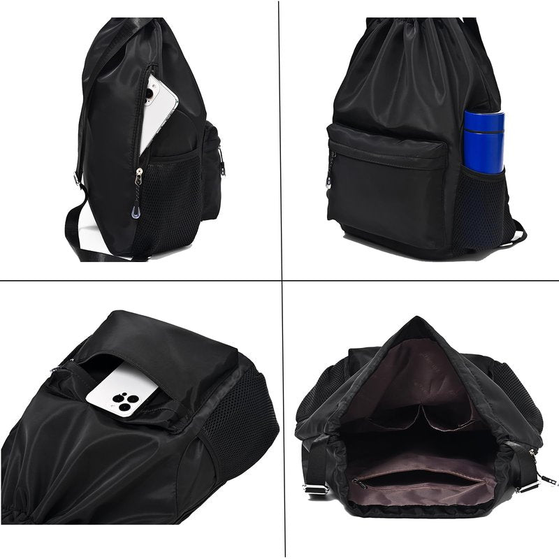 LOKAPEGY Khaki Drawstring Backpack for Women, Waterproof Drawstring Gym Bag for Men, Small Cinch Sack for Basketball, Pull String Sport Bag for Soccer.