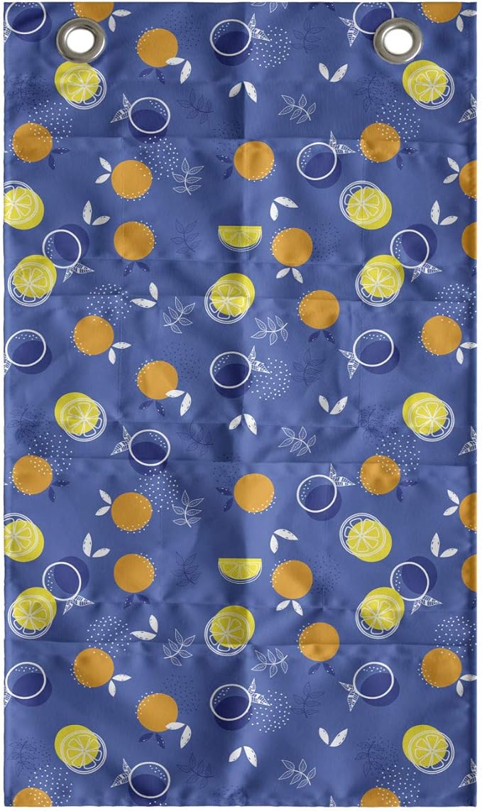 Ambesonne Fruits Hanging Pocket Organizer, Vibrant Oranges and Lemons Silhouettes with Mini Polka Dots, Printed Polyester Storage Bag with Pockets, 21" x 31", Violet Blue Orange