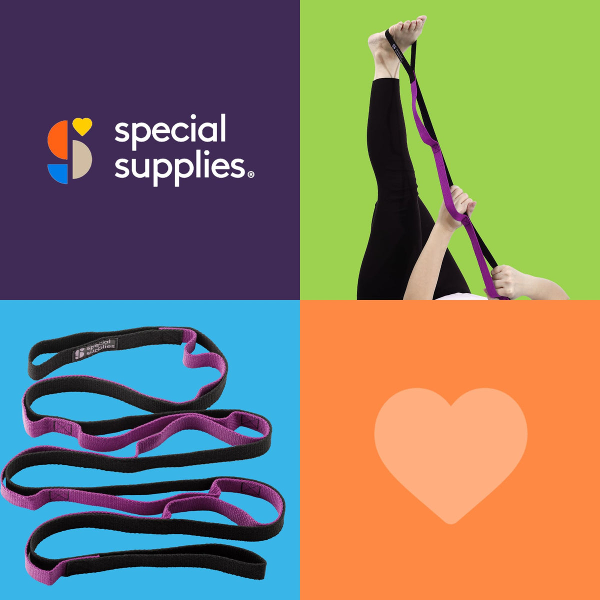 SPECIAL SUPPLIES Yoga Strap for Stretching, Stability Training, Fitness, Flexibility, Physical Therapy, Home Workout Equipment, Strength Training, and Pilates (Purple)