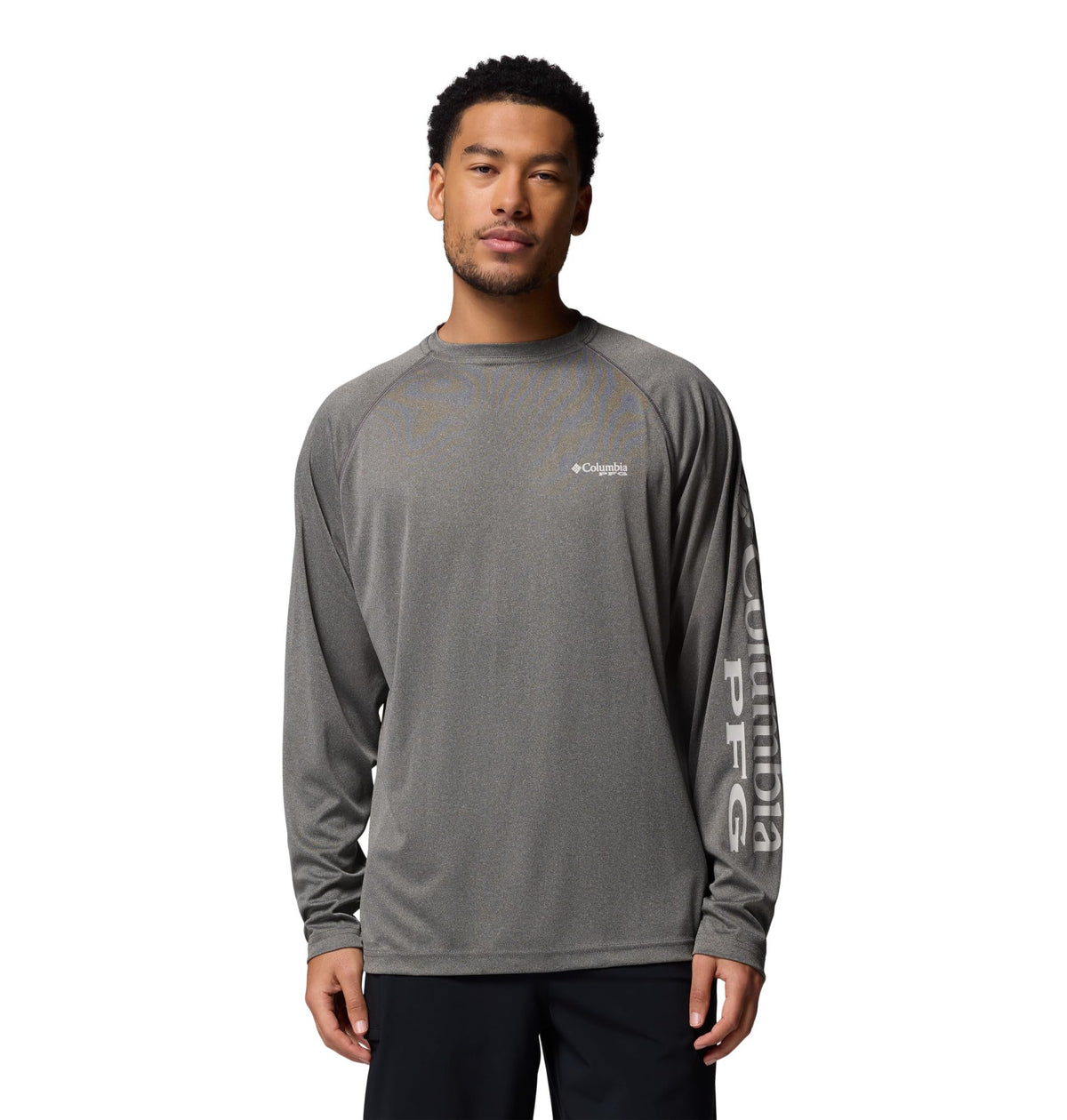 Columbia Men's PFG Terminal Tackle Long Sleeve Fishing Shirt, Charcoal Heather/Cool Grey Logo, Small