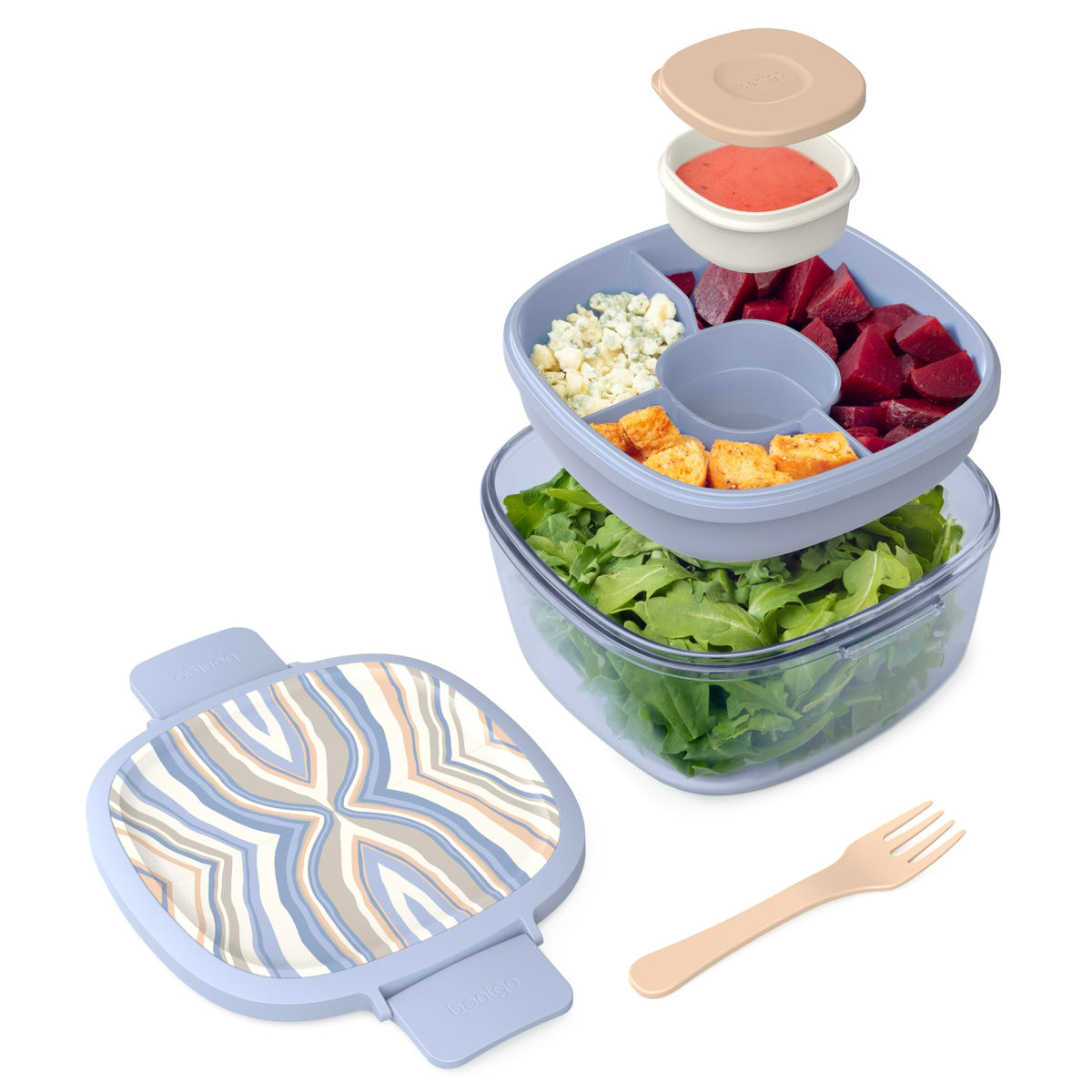 Bentgo Glass Salad Container with Airtight Lid & Leak-Proof Sauce Cup
