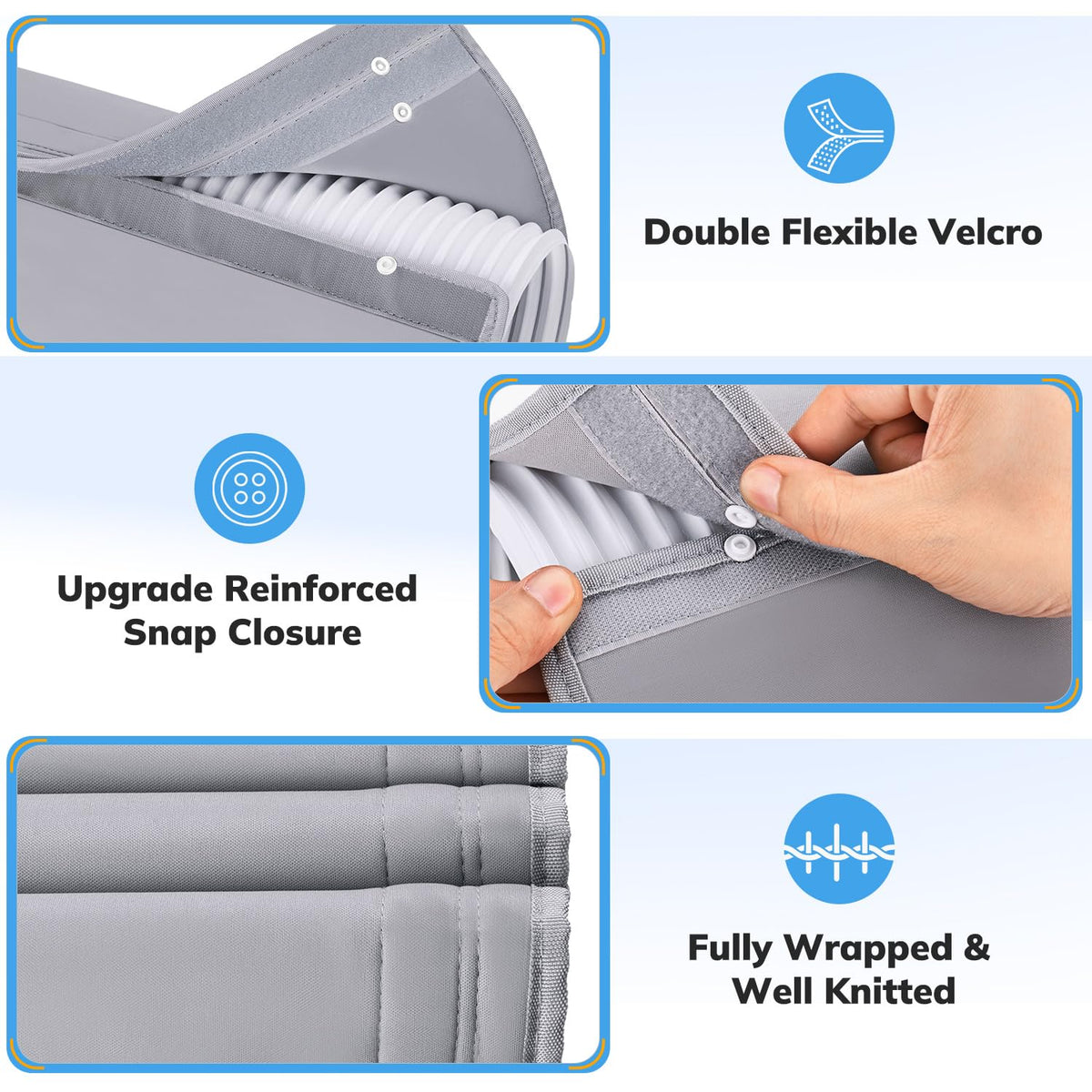 Mrrihand Portable AC Hose Insulation Sleeve for 5" & 5.9" Exhaust Hose, 3-Layer Air Conditioner Hose Cover Wrap Reduces Heat Loss & Improves Cooling, Universal Fit with Buckles & Snap Closure-Gray
