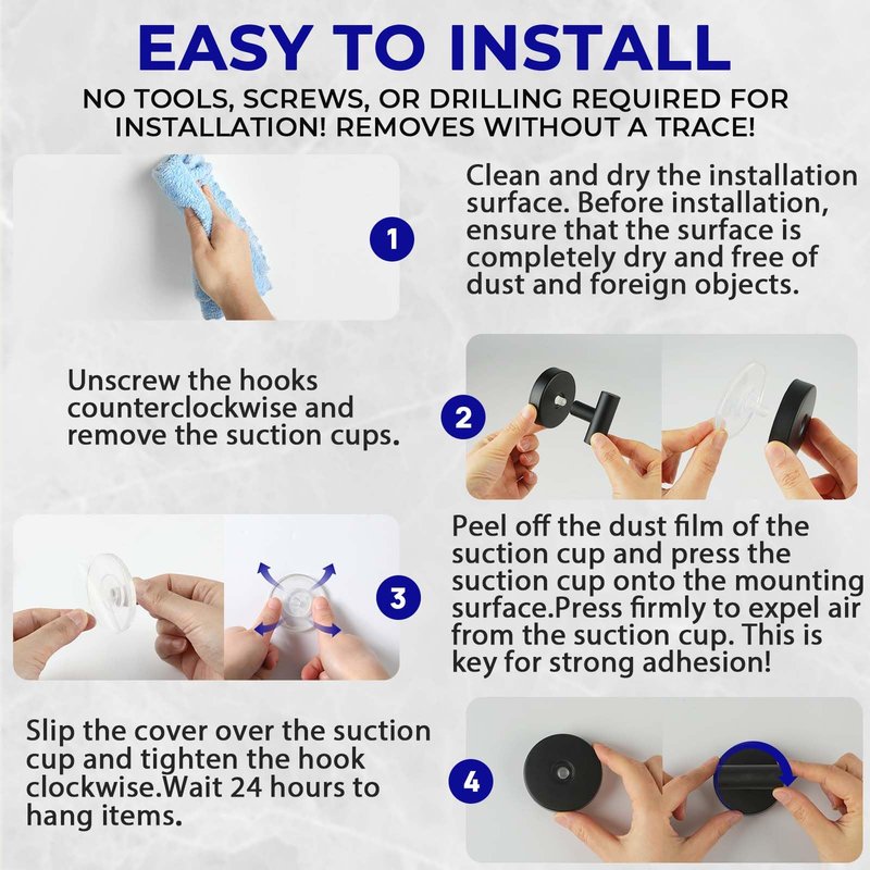 Suction Cup Hooks for Shower Heavy Duty, Shower Hooks No Drill, Shower Hooks for Inside Shower Stainless Steel, Suction Hooks for Window, Glass, Tile, Wall, Loofah, Bath Robe, Wreath, Black 2 Pack