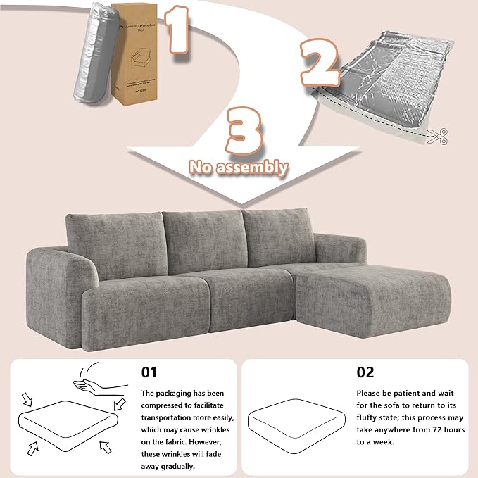 EASE MOOSE Oversized Sectional Cloud Couch, 9-Seat Modular Boneless Sofa Set with Deep Seat, No-Assembly Chenille Sofa for Living Room, Light Grey