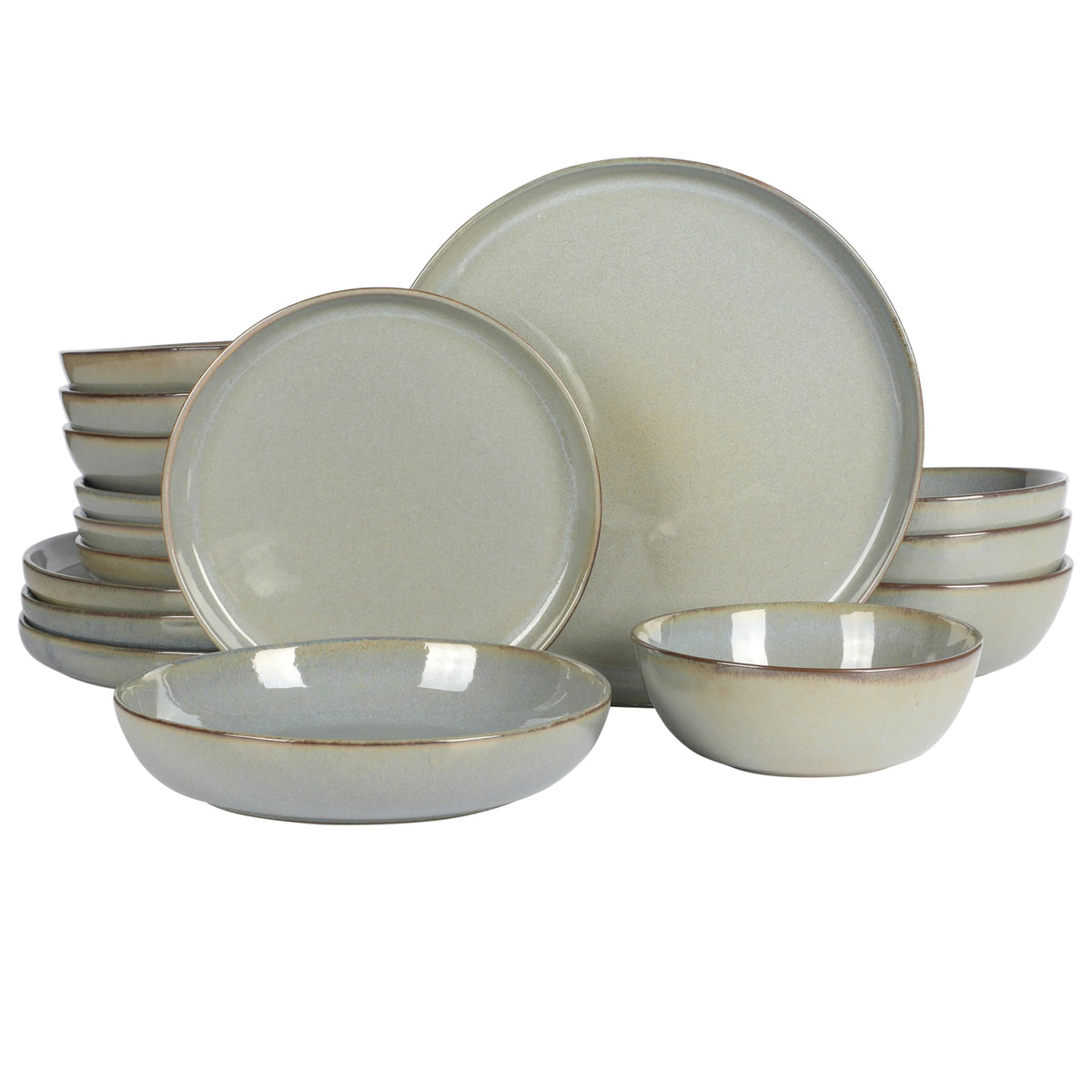 Gibson Elite Gelston Stoneware Matte Reactive Glaze 16 Piece (Service for 4) Plates and Bowl Dinnerware Set - Grey