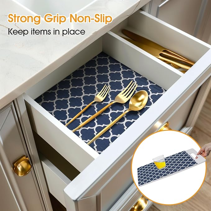Shelf and Drawer Liner for Kitchen Cabinets Non-Adhesive, Strong Grip Non-Slip Thickened Cabinet Liners for Shelves, Waterproof Mats for Dresser Cupboard, Blue, 23 in x 20 Feet
