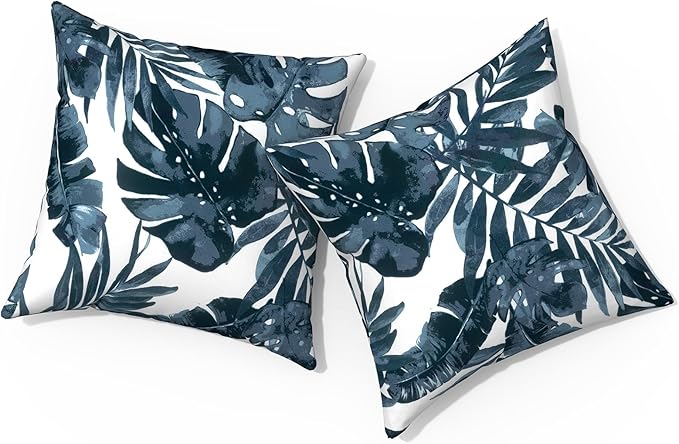 Outdoor Pillows for Patio Furniture 20x20 inch, Square Outdoor Throw Pillows with Inserts, Decorative Patio Pillows for Garden Couch Home Sofa Office Chair, Pack of 2, Palm Blue