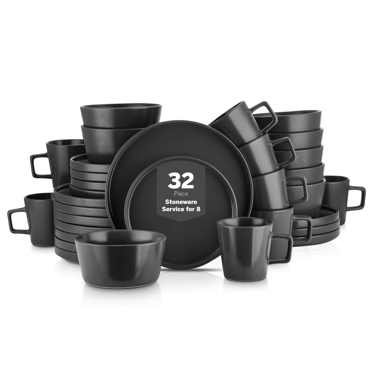 Stone Lain 32 Piece Stoneware Dinnerware Set, Service for 8, Gray Matte