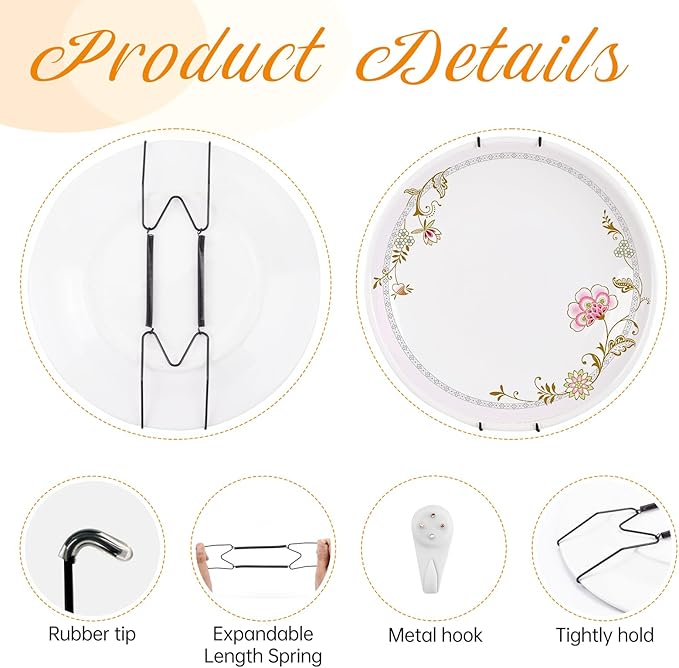 Plate Hangers for The Wall, Suitable for 8-10 inch Decorative Plate, Stainless Steel Wire Plate Holder with Wall Hooks and Rubber tip Protectors, Plate Hangers for Displaying Plates, Platter, Black