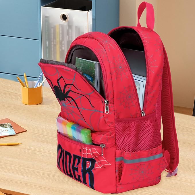 DSIUE Kids School Backpack Boys Spider Bookbag with Lunch Box Set, Kids Backpack for Kindergarten Elementary Middle School, Red