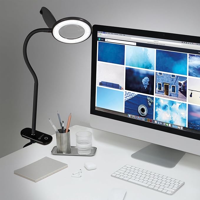 OttLite LED Lamp Clip On Magnifying Glass with Light – Optical Grade Magnification, Adjustable Arm, ClearSun LED Technology for Crafting & Needlework, Great Desk Lamp, Book Light, Reading Lamp