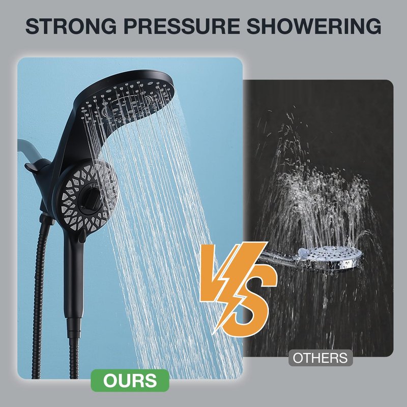 High Pressure Rain Shower Head with Handheld Spray Combo Fixed Showerhead Dual Shower Head Set 10 Sprays Detachable Hand Held Showerheads Built-in Magnetic System Matte Black