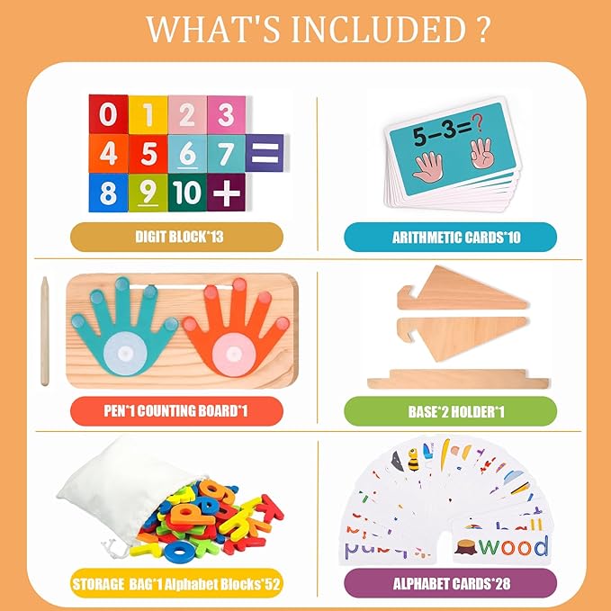 Montessori Math & Spelling Learning Toys for Kids 3+ Years -Wooden Number Counting Blocks, ABC Letter Matching Game, Math Manipulatives, Preschool Educational Toys, Homeschool Supplies, Gift for Kids