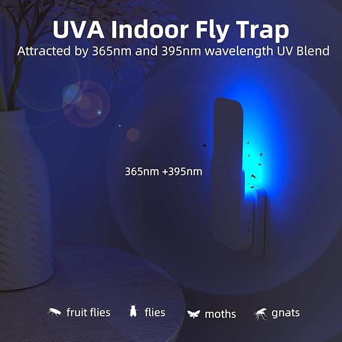Mosalogic Fly Insect Trap Plug-in Fruit Flies Killer Gnat Trapper Moth Catcher Fly Trapper UV Attractant Catcher for 400 Sq Ft of Protection Pink-1PACK