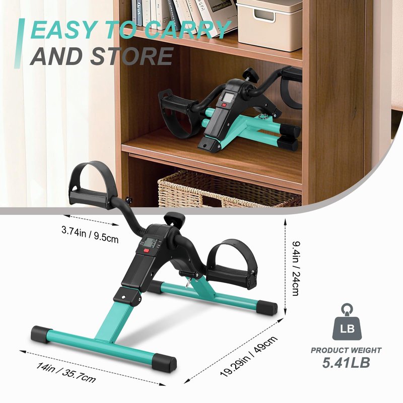 Folding Pedal Exerciser Mini Exercise Bike Portable Foot Peddler Desk Bike Arm and Leg Peddler Machine with LCD Monitor(Green)