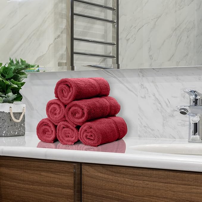 Luxury Hotel & Spa Quality, Quick Dry 100% Turkish Cotton 700 GSM, Eco Friendly Towel, for Bathroom, Gymand Kitchen Dobby Border Soft Hand Towel Set 16 X 30, Cranberry, Hand Towels - Set of 6