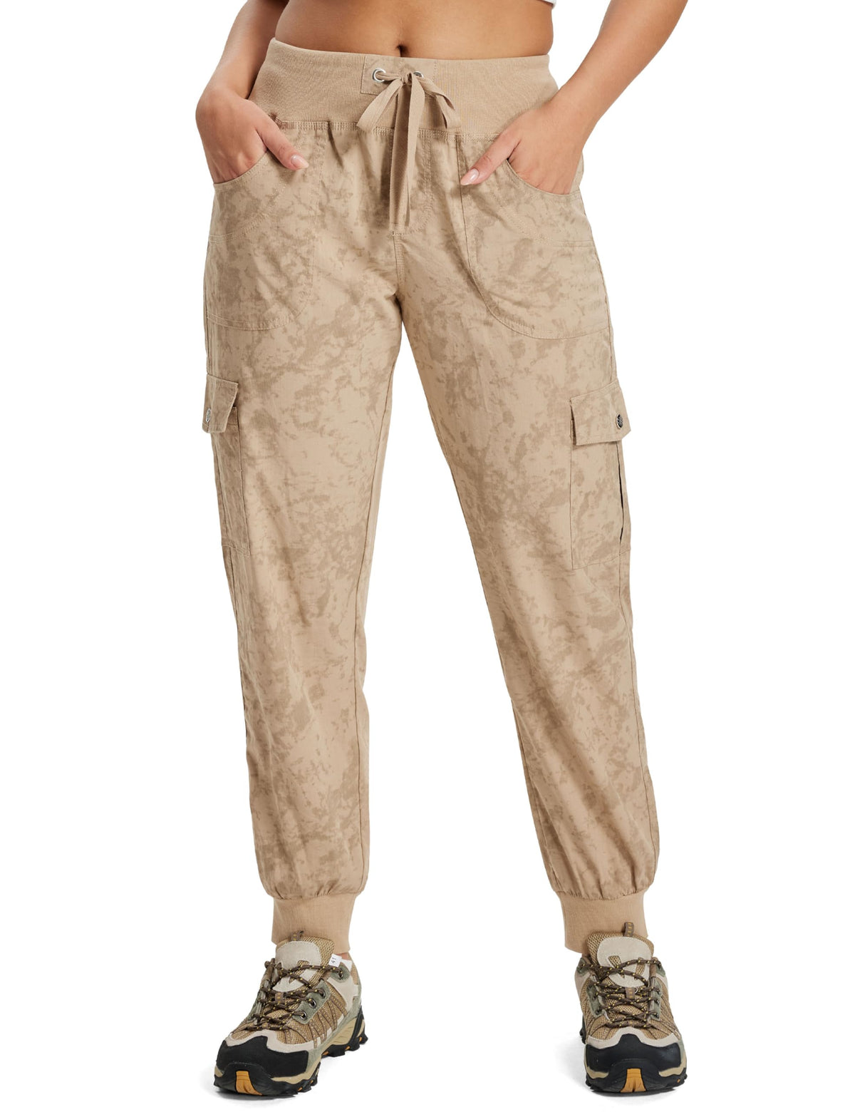 MoFiz Hiking Cargo Pants for Women with Pockets Lightweight Quick Dry Athletic Outdoor Summer Travel Casual Joggers Sweatpants Camouflage Khaki S