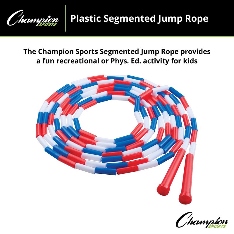Champion Sports Classic Plastic Segmented Beaded Jump Ropes - Phys. Ed, Gym, Fitness and Recreational Use, 16'L, Red/White/Blue