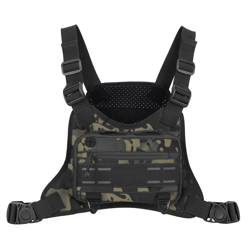 CamGo Tactical Outdoor Sports Chest Bag for Men, Molle EDC Vest Chest Pack for Sports Running Hiking Workout Black CP