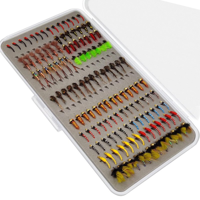 133pcs/Set Ultra-Thin Portable Nymph Scud Midge Flies Kit Assortment with Box Trout Fishing Fly Lures (133, 12/14#)