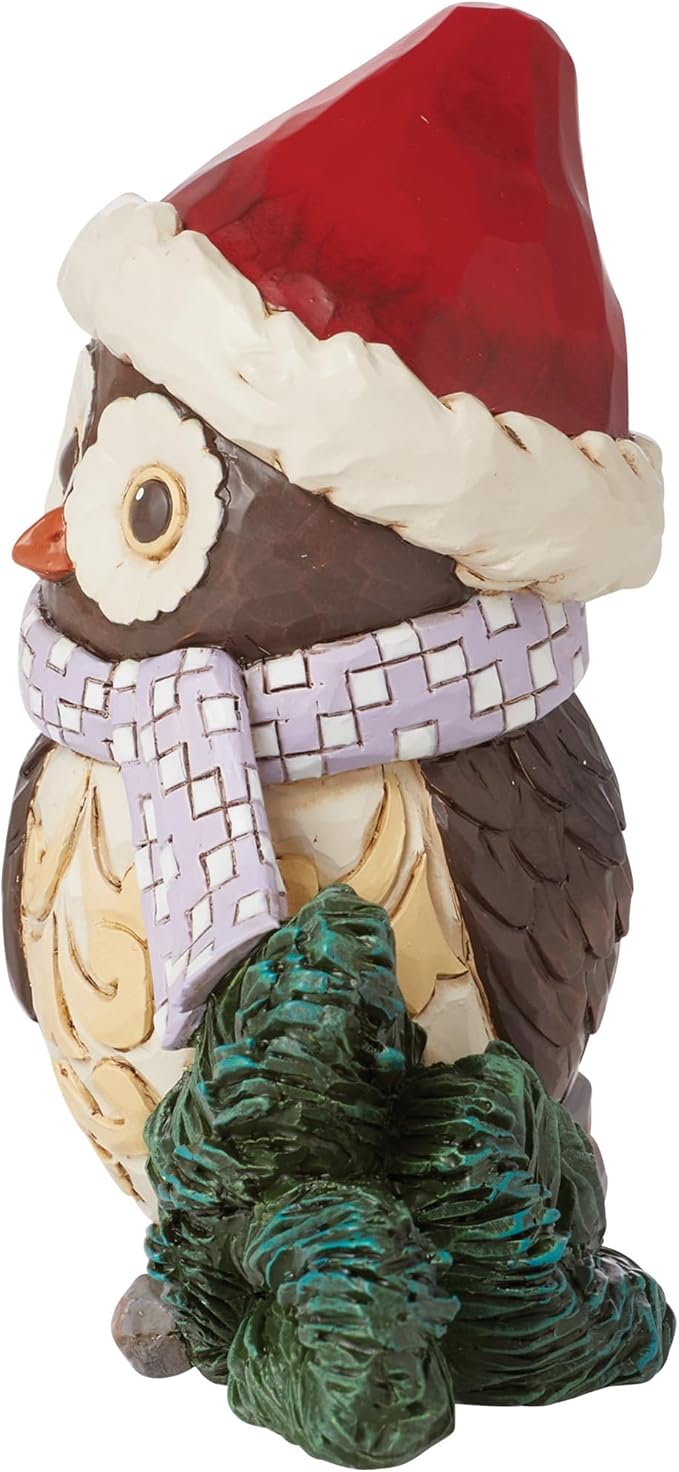 Enesco Jim Shore Heartwood Creek Owl with Santa Hat Miniature Figurine- Resin Hand Crafted Collectible Mini Figurines Christmas Home Decor Holiday Shelf Figure, 3.66 Inch, Multicolor
