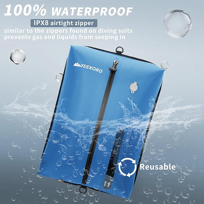 YEEKORO Vacuum Bag for Travel, Professional IPX8 Waterproof Reusable Vacuum Compression Bags for Travel Suitcases, Durable Space Saver Bag(2 PACK,With Pump)
