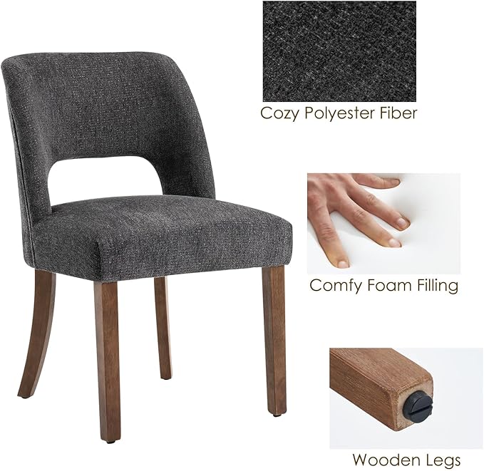 VKNOW Wooden Dining Chairs Set of 4, Modern Fabric Upholstered Dining Room Chair Kitchen Chairs, Farmhouse Dinner Chair for Kitchen Dining Room, Charcoal
