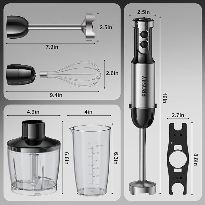 Immersion Blender Handheld 1200W, 20-speeds, 5-in-1 Handheld Mixer