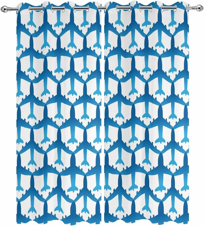 Outdoor Curtains for Patio Waterproof Weatherproof Blue Aircraft Porch Curtains