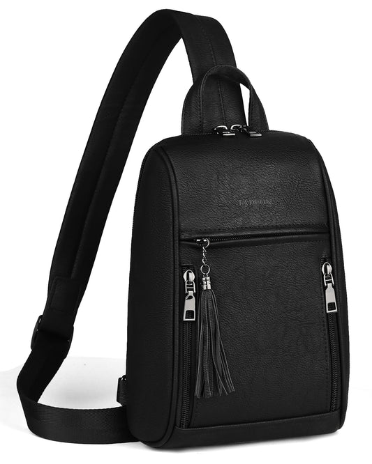 FADEON Large Sling Bag for Women Crossbody Purse with Tassels for Travel, Designer Leather Shoulder Chest Bags