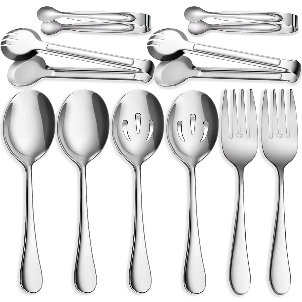 IAXSEE 11 PCS Serving Utensils, Large Stainless Steel Spoons Forks Tongs, Pie Server, Great for Hostess Buffet Catering Banquet Party, Black